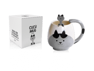 Tazza in Ceramica Cucù Cat Grigio con Cucchiaino